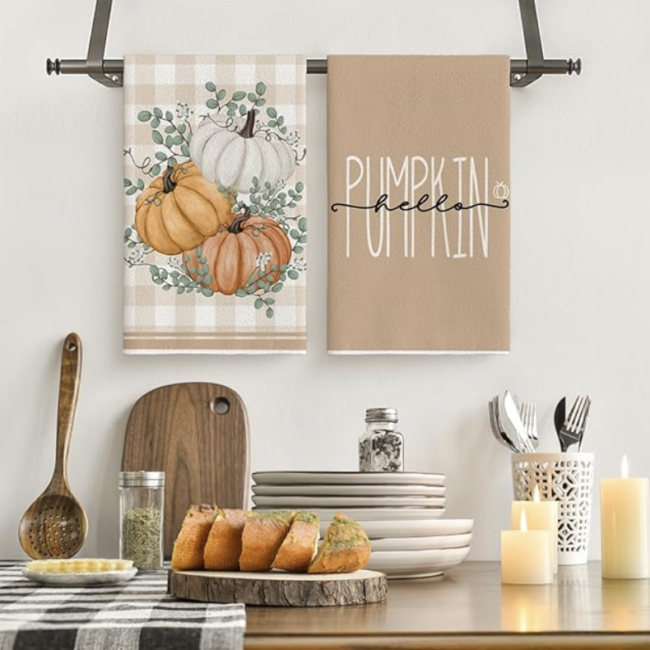 Artoid Mode Orange Eucalyptus Leaves Hello Pumpkin Fall Kitchen Towels Dish Towels, 18x26 Inch Farmhouse Give Thanks Decoration Hand Towels Set of 4 , Fall Decor 2024 Trends: Discover the Latest for Your Home